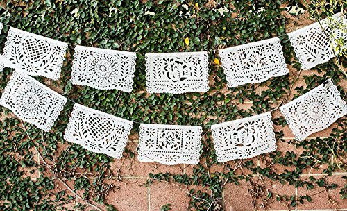 image for Traditional White Mexican Plastic Papel Picado Banner - Medium Size - 