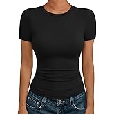 AUTOMET Women's Short Sleeve T-Shirt Basic Summer Workout Top Crew Neck Gym Crop Tee 2026