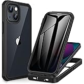 CENHUFO Privacy for iPhone 13 Mini Case, Full Body Phone Case with Built-in 9H Tempered Glass Privacy Screen Protector, Anti Peep Anti Spy Shockproof Protective Bumper Clear Cover - Black
