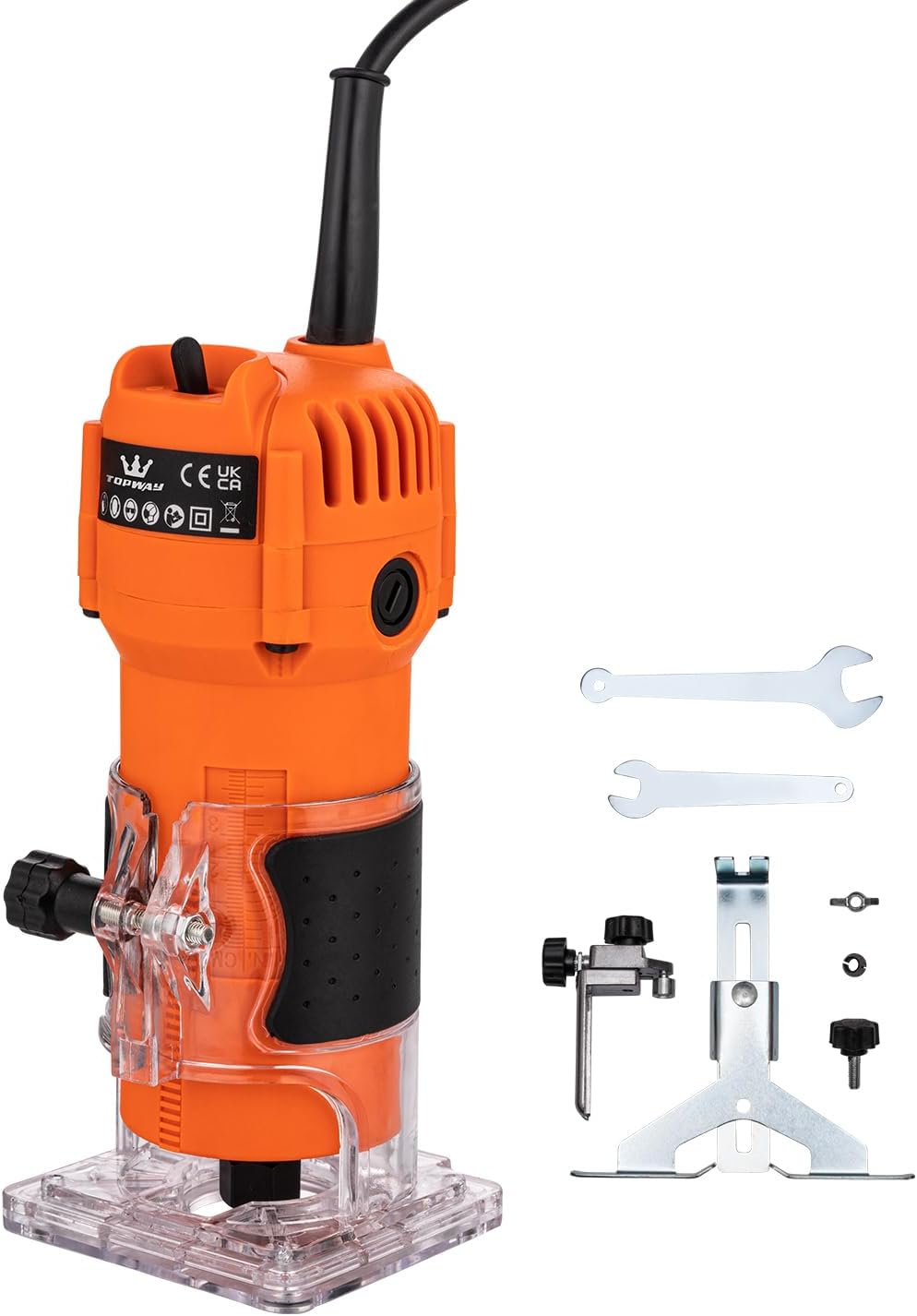 TOPWAY 500W Electric Hand Trimmer Wood Router with 2 Collets 1/4" and 6mm
