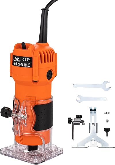 TOPWAY 500W Electric Hand Trimmer Wood Router with 2 Collets 1/4" and 6mm
