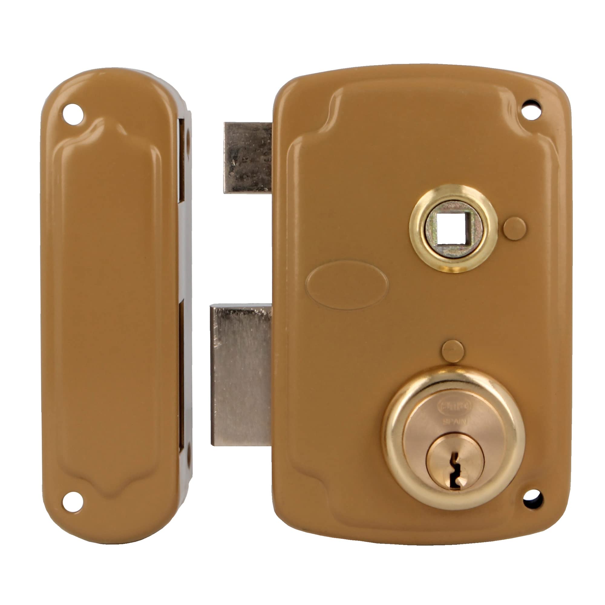 Amig - Model 75UN Hinged Lock | Solid & Durable | Secure Barrel Lock | Resistant to Rust & Corrosion | Surface Mounted Door Lock | Gold | 76 x 120 mm | Steel