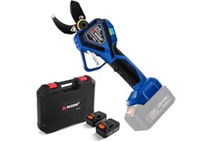 K KLEZHI Professional Electric Pruning Shears, 2pcs Backup Rechargeable 2Ah Lithium Battery Powered Cordless Tree Branch Pruner, Cut Capacity of 1.65inches 42mm, 8-10 Working Hours Blue