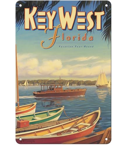 Metal Tin Sign Vintage Chic Art Decoration Key West Florida For Home Bar Cafe Farm Store Garage Or Club 12\" X 16