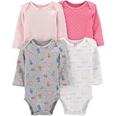 Carter's Baby Girl 4-Pack Long Sleeve Bodysuits (Cats/Grey/Pink/Multi, 3 Months)