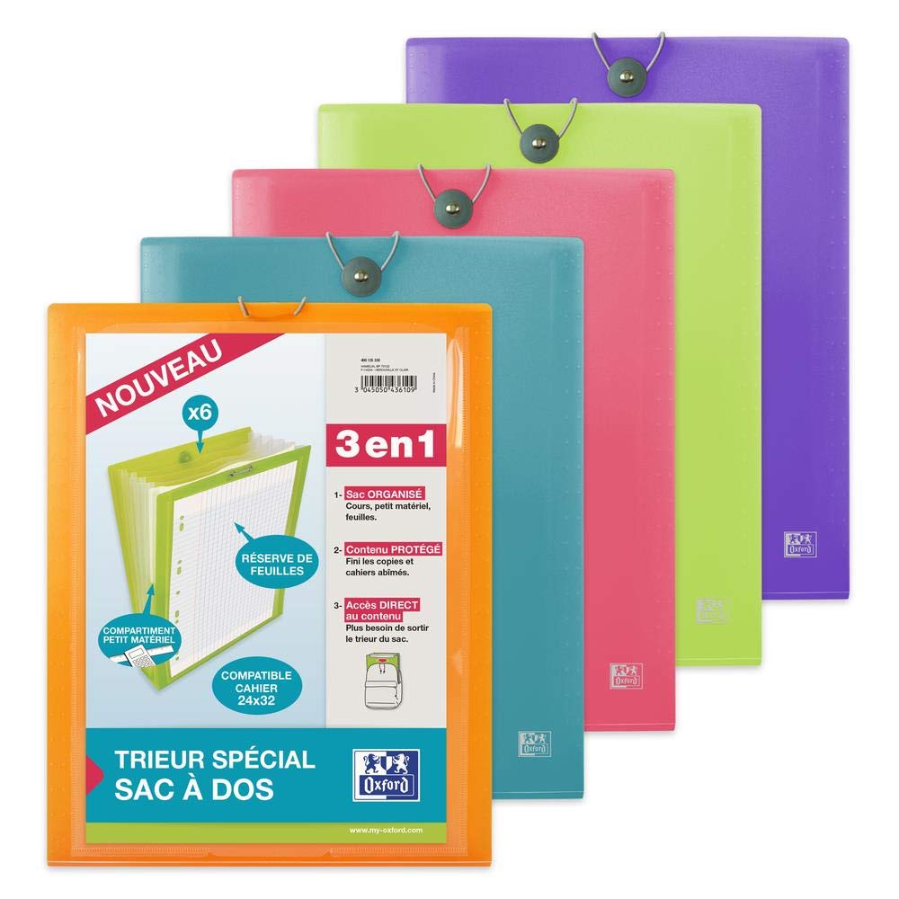 OXFORD School Life Backpack Organiser A4 6 Compartments Polypropylene Cover Tonic Colours