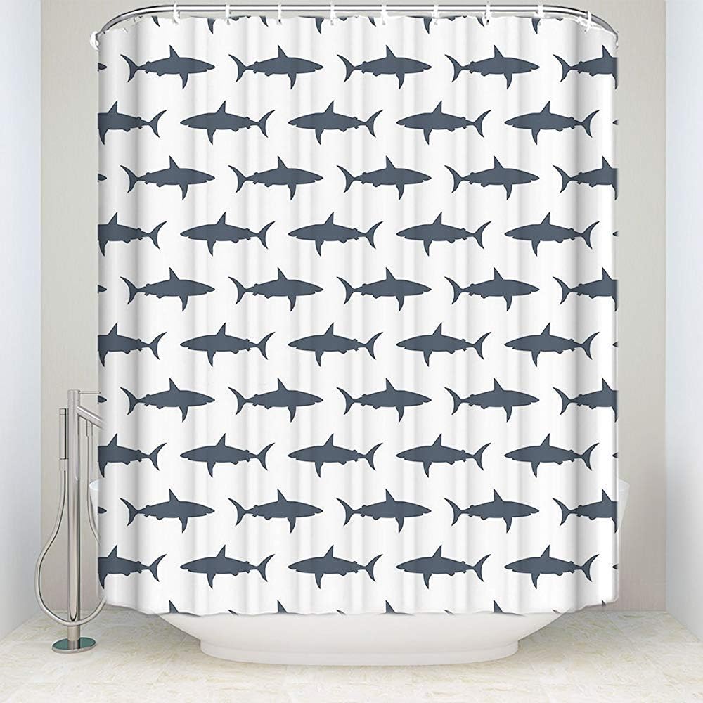 GOOESING Fish Shark Waterproof Polyester Shower Curtain Liner with Hooks 72 x 72 in