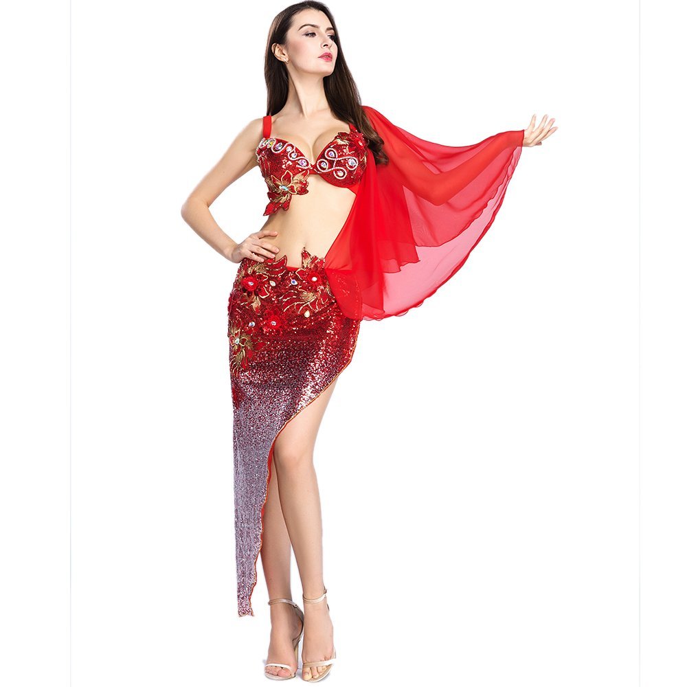 ROYAL SMEELA Sexy Bellydance Costumes Belly dancer Bra Shawl Skirt Gradient sequin belly dance dress Mermaid Outfit Belly Dancing Outfit Carnival Costume Women Oriental Dance Costumes Belly dance set