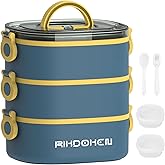 RIKDOKEN Lunch Box, Stackable 3 Layers Containers, Portable 94OZ Large Capacity Leakproof Bento Box with Spoon & Fork & Sauce Boxes, Microwave Safe Lunch Box for Kids and Adults