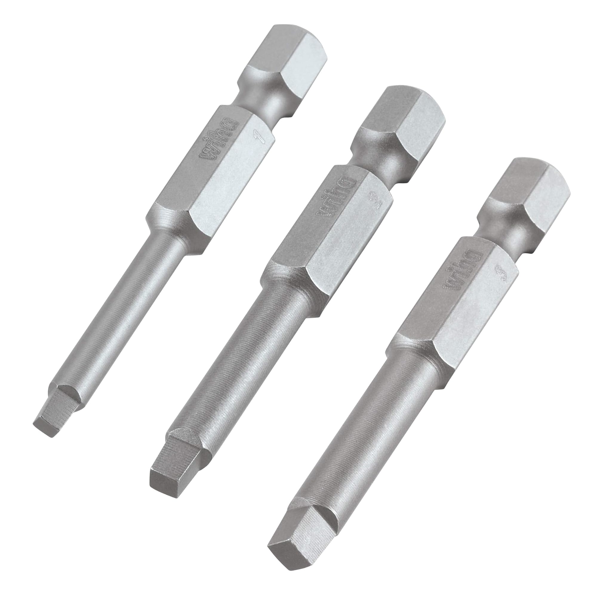 Trend Snappy 3-Pack Robertson Square Drive Bits Set, 50mm Length, Quick Chuck Compatible, Sizes No.1, No.2, No.3, SNAP/SQ/123, Silver