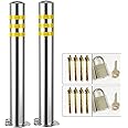 LIUWW Parking Post, Traffic Cone. Safety Cone for Parkin Set of 2 Parking Bollards Removable Stainless Steel Safety Barrier with Reflective Strips Strong Parking Barrier
