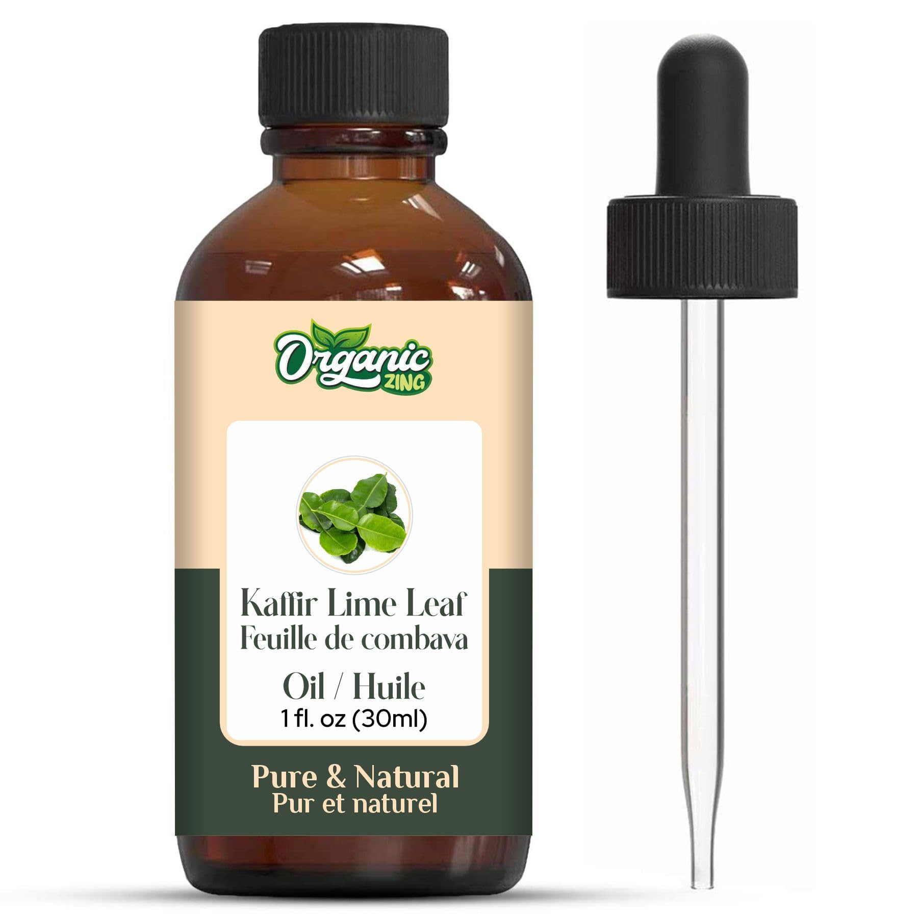 Organic Zing Kaffir Lime Leaf (Citrus Hystrix) Oil | Pure & Natural Essential Oil for Skincare, Hair Care, Aroma and Diffusers- 30ml/1.01fl oz