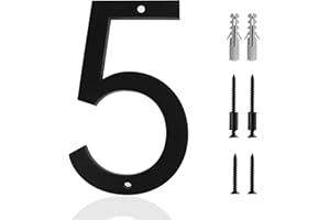 HADOIFE 5 Inch Acrylic Modern House Numbers Frosted Matte Black Acrylic House Number 5 Easy Flush or Floating Mount for Exterior Address Display Garage Gates Garden Door Address and Farmhouses(Number 5)