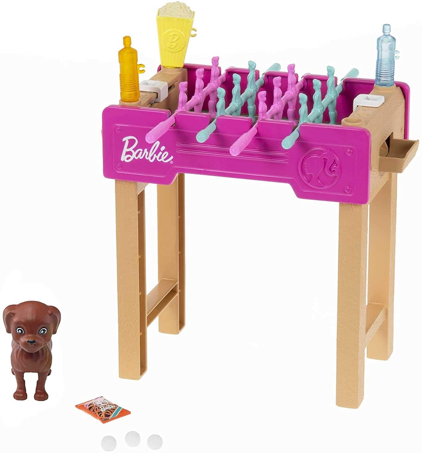 Barbie Foosball Playset with Dog and Accessories - Includes Functional Foosball Table, Dog Figure, and Snacks