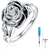 SOULMEET Flower Rose Locket Urn Ring That Holds Loved Ones Ashes Vintage Silver Rose Ashes Ring Keepsake Memorial Jewelry Cremation Rings for women