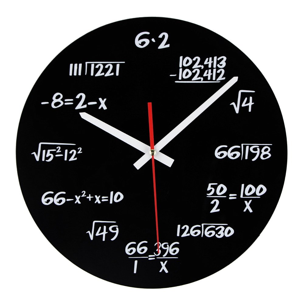 Timelike Unique Wall Clock - Modern Design Novelty Equation Clock - Each Hour Marked By a Simple Math Equation (Black)