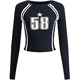 SOLY HUX Women's Y2K Jersey Crop Top Long Sleeve Number Graphic Tees Tight Fitted Going Out T Shirts Striped Shirt
