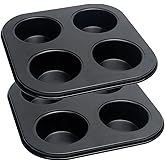 4 Cup Muffin Pan, Bakeware Non-stick Cupcake Baking Pan Mini Pie Pans, Air Fryer Small Oven Cupcake Baking Pan Non Stick No Toxic Bakeware, Heavy Duty Carbon Steel Muffin Tray for Oven Baking (2PCS)