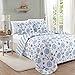 King Coastal Bedding Set, Summer Quilt with Shams, 3-Piece Reversible All Season Bedspread Set. Lightweight Nautical Quilted Coverlet. Azure Collection, Blue Seashells