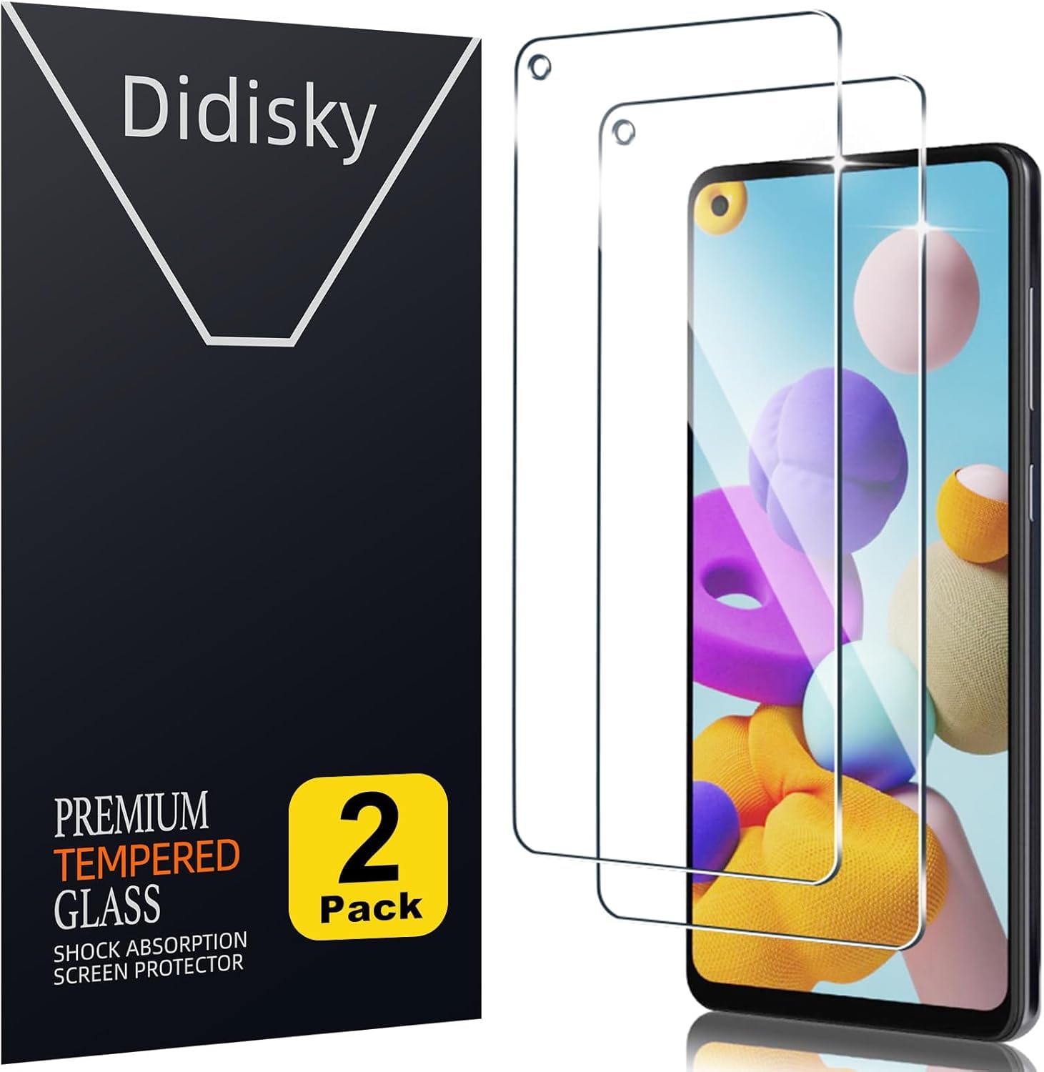 Didisky Tempered Glass Screen Protectors for Samsung Galaxy A21s, [ 2 Pack ] Anti-Scratch, 9H Hardness,Bubble-Free, HD Clarity, Anti Scratch, Easy to install — image 1