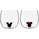 JoyJolt Disney Mickey Mouse Icon Stemless Wine Glass Set of 2 Drinking Glasses. 12 oz Tumbler Glass Cups. Colored Glassware. Disney Gifts, Cups, Collectibles for Adults