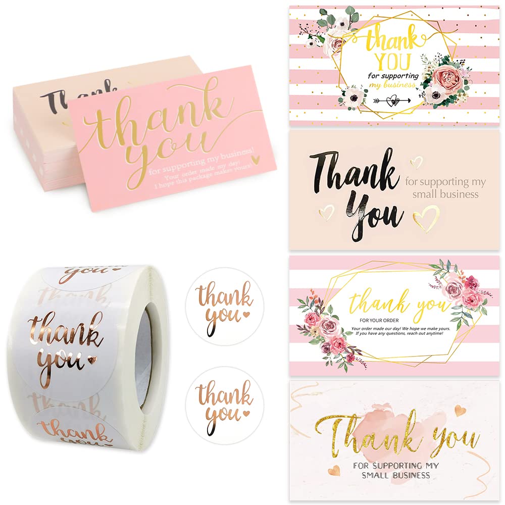 BOJVESH 750Pcs Thank You For Your Order Greeting Cards Set, 250 Gold Foil Mini Appreciation Cards with 500 Thank You Stickers, Thank You Business Note Cards for Retail Stores Birthday Anniversary