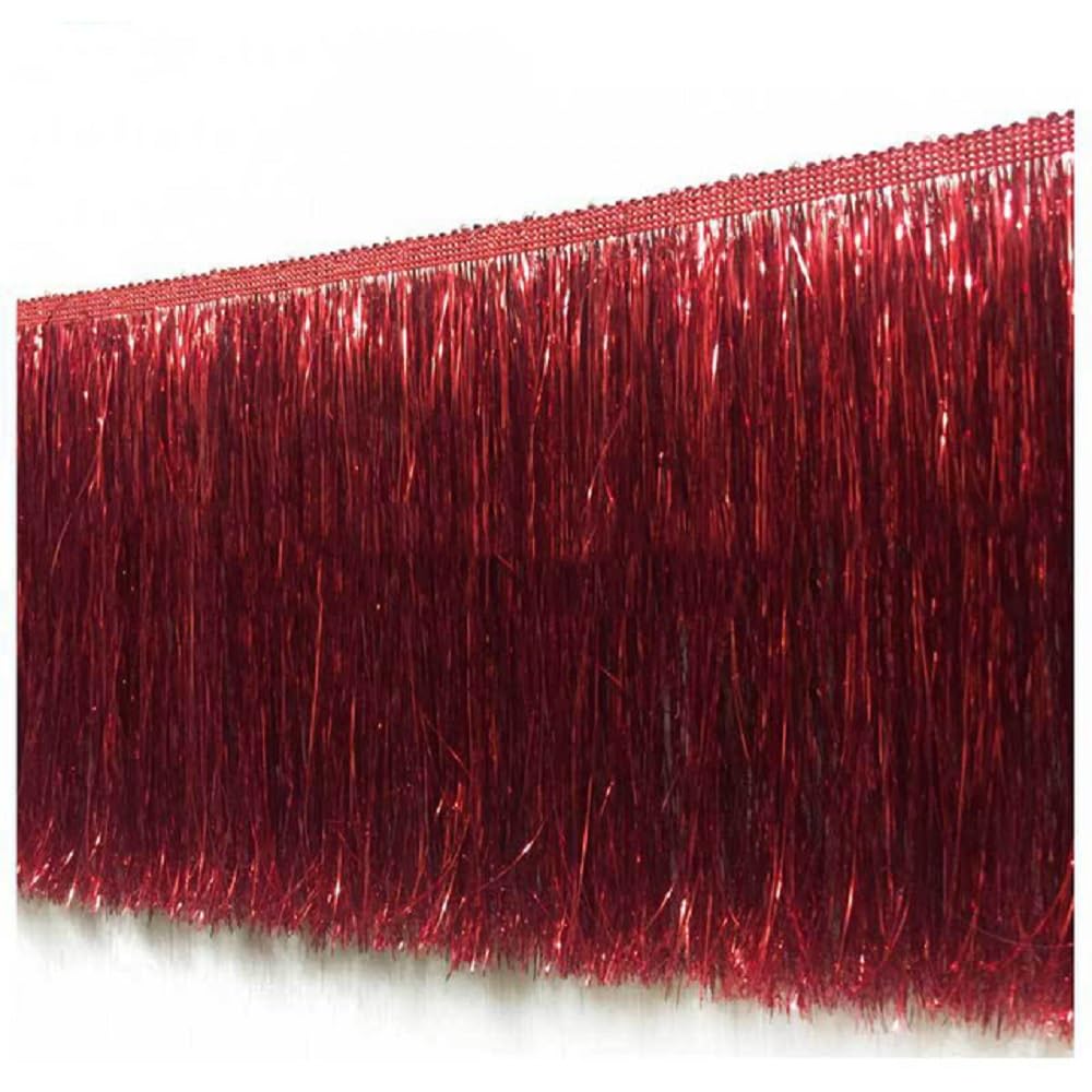 Yalulu 10 Meters Sequins Fringe Trim, Tinsel Fringe Trim, Metallic Lace Tassel Fringe Trimming for DIY Clothing Latin Decoration (Red)