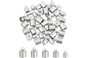 UNICRAFTALE 50pcs Stainless Steel Cord Ends 6/7/8/9/10mm Fasteners Cord Ends Caps 5 Sizes Smooth Surface Tube Cord End Jewelry Making Terminators End Tips 11-15mm Long