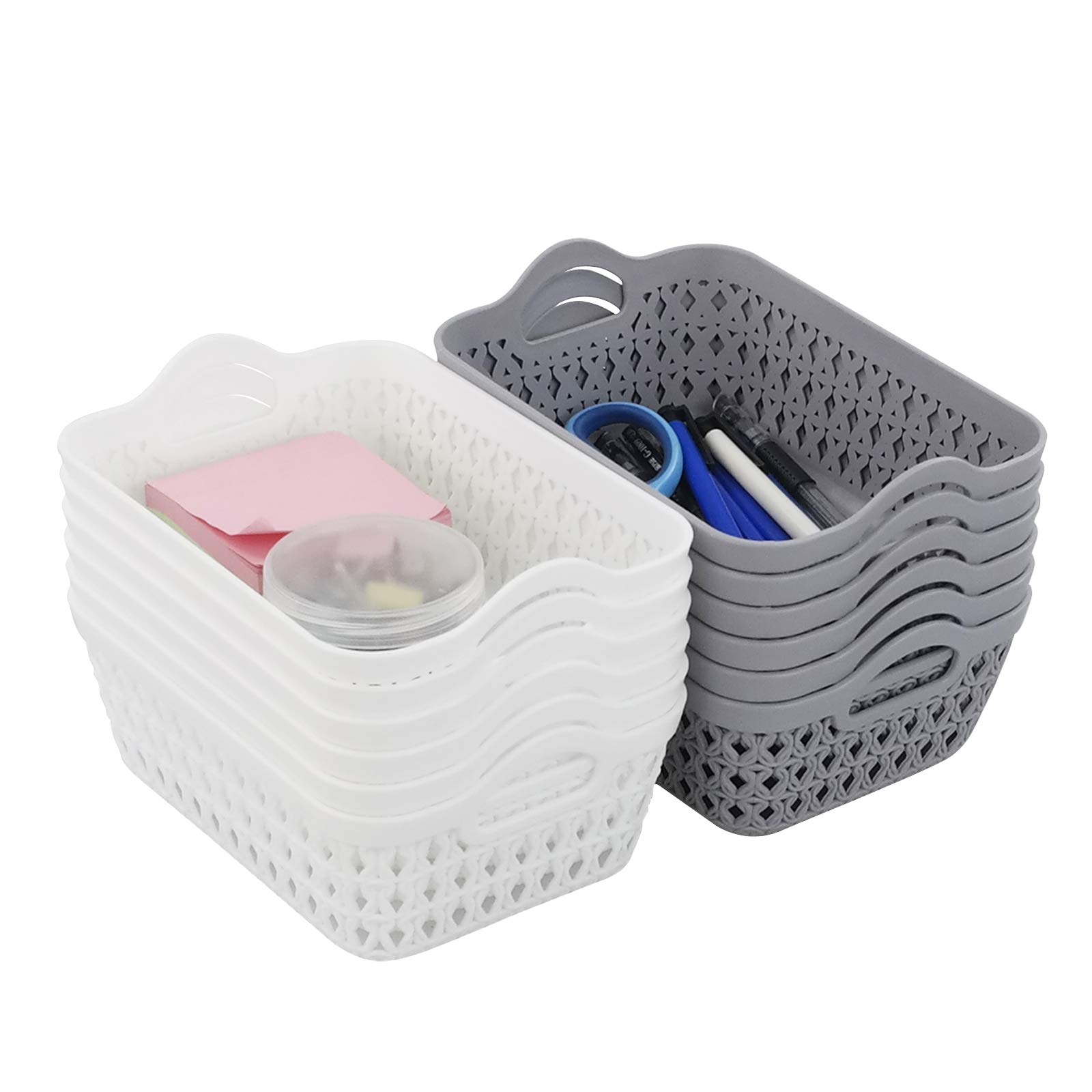 Joyeen 12 Pack Small Baskets Set, Rectangular Small Basket, Storage Trays Baskets (White and grey)