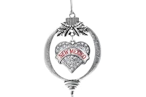Inspired Silver - New Mexico Charm Ornament - Silver Pave Heart Charm Holiday Ornaments with Cubic Zirconia Jewelry