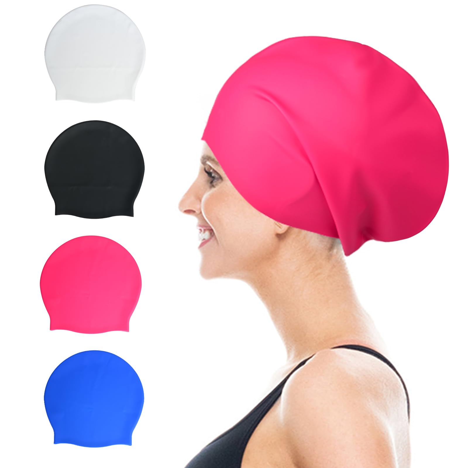 Swimming Cap for Long Hair, Extra Large Swimming Cap for Women Waterproof Silicone Swimming Hat for Long Hair, Weaves, Braids, Afro, Adult Swimming Hat Swim Cap (ROSE RED)