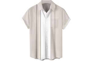 WHO IN SHOP Men's Short Sleeve Button Up Hawaiian Shirt 1950s Vintage Bowling Shirts