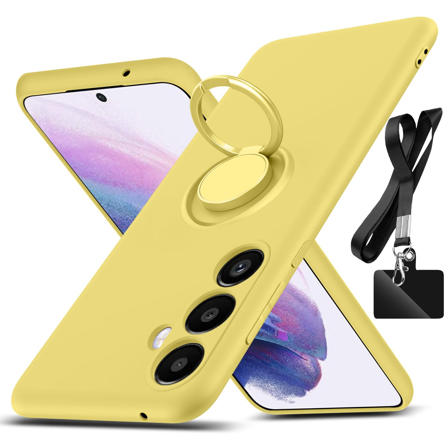Photo 1 of AYSZNBLA for Galaxy A54 5G Case, with 360°Rotatable Ring Holder Kickstand & Strap Lanyard Premium Liquid Silicone Slim Shockproof Protective Case for Galaxy A54 5G, Yellow 2.199