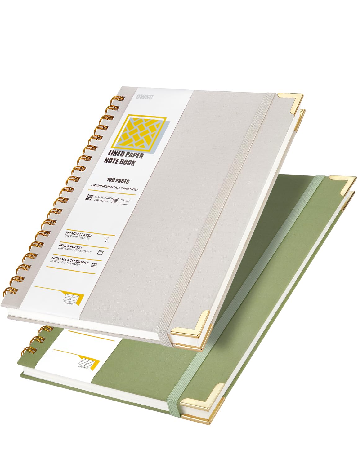 Photo 1 of OWSC Lined Spiral Notebook with thick 110 GSM Papers, 320 Pages B5 Size College Ruled Notebook, Hardcover 7.1 x 10 Inches Journal for Women and Men, Notebooks for work, School (2 Pack B5 Grey Green)