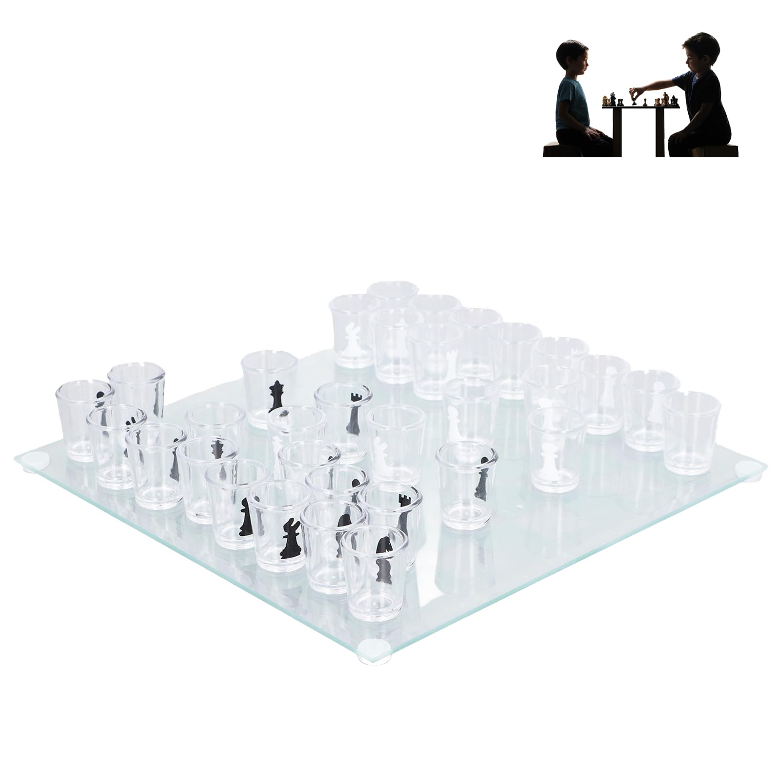 Shooting Glass Chess Set with Glass Chess Pieces Board Drinking Game Set Ideal for College, Game Night, Drinking Games, Parties, Traveling, Camping, Promotions
