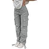SDNGED Cargo Pants for Women High Waisted Casual Pants Baggy Y2k Straight Wide Leg Pants with Pockets Streetwear
