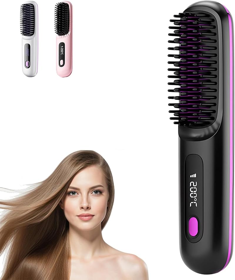 Baomaeyea Go Brush Pro UK Cordless Hair Straightener Brush 3 Temperatures