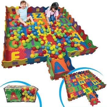 FUN n' SAFE (7175) Kid's ABC Play Mat and Ball Pit with 26 Interlocking Foam Tiles and 100 Balls