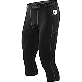 Runhit Men's 3/4 Compression Pants with Pockets，Athletic Leggings Running Capri Tights，Workout Basketball Gym Base Layer