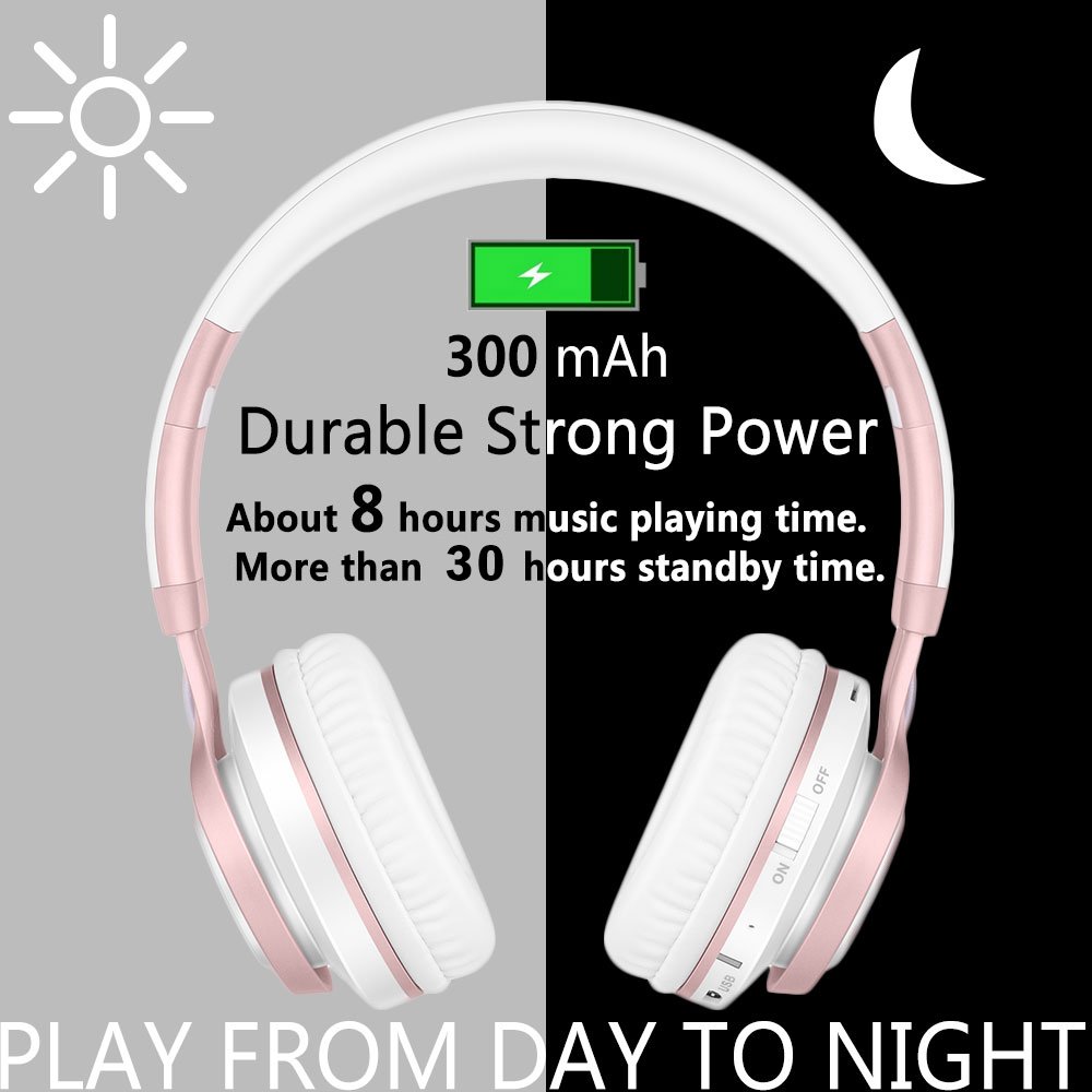 Picun Wireless Bluetooth Headphones 4.0 Foldable Headset Stereo Bass Built-in Mic for Women Girls (Rose Gold)