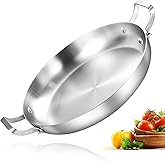 Inqibee 14-Inch Tri-Ply Stainless Steel Paella Pan,Large Skillet,Griddle Pan,Large Frying Pan,Jumbo Cooker,Induction Cookware,Dishwasher and Oven Safe.