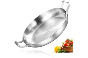 Inqibee 10-Inch Tri-Ply Stainless Steel Paella Pan, Omelet Pan, Large Skillet, Griddle, Stir-Fry, Jumbo Cooker, Induction Coo