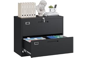 Yizosh 2 Drawer Black File Cabinet with Lock, Filing Cabinet for Home Office, Metal Locking Office File Storage Cabinet with 