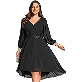 Ever-Pretty Plus Women's Trendy V Neck Hollow Out Long Sleeves Chiffon Applique Plus Size Midi Semi Formal Dresses 02926-DA