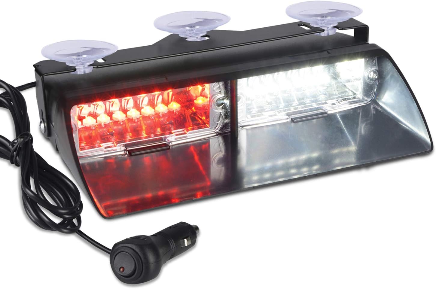 12V Law Enforcement Emergency Car Strobe Lights, Linkitom 16 LED Hazard Warning Beacon Lights for Vehicle Interior Roof/Dashboard/Visor/Front Windshield with Suction (Red&White)