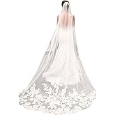 Ivory Lace Edge Bridal Veil with Comb, 118 Inches Length Tulle, Embroidery Lace Edge Layer Wedding Veil, Hair Accessories