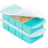 Soup Freezer Container, 2 Packs Silicone Freezer Mould with Lid, Large Ice Cube Tray, 4-Compartment Meal Prep Food Soup Stora