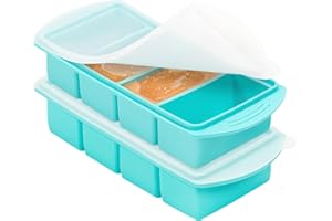 Soup Freezer Container, 2 Packs Silicone Freezer Mould with Lid, Large Ice Cube Tray, 4-Compartment Meal Prep Food Soup Stora
