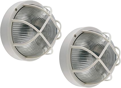 2er Set Kellerleuchten Aussenleuchten Rund Weiss Mit Sicherheitsgitter E27 Max 60 Watt Amazon De Beleuchtung