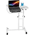 Overbed Bedside Table with Wheels, Adjustable Overbed Table with Tilting Desktops, Hospital Bed Table, Mobile Standing Desk for Laptop Bed Sofa Side